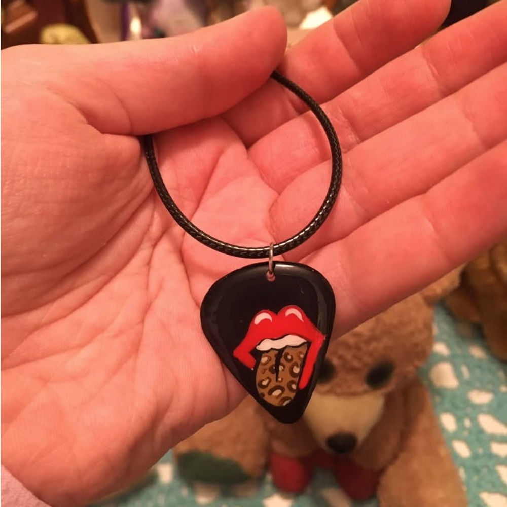 Hand painted guitar pick necklace